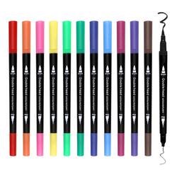 12 Colours Double Head Coloured Pen - Fineliner Tip and Brush Tip